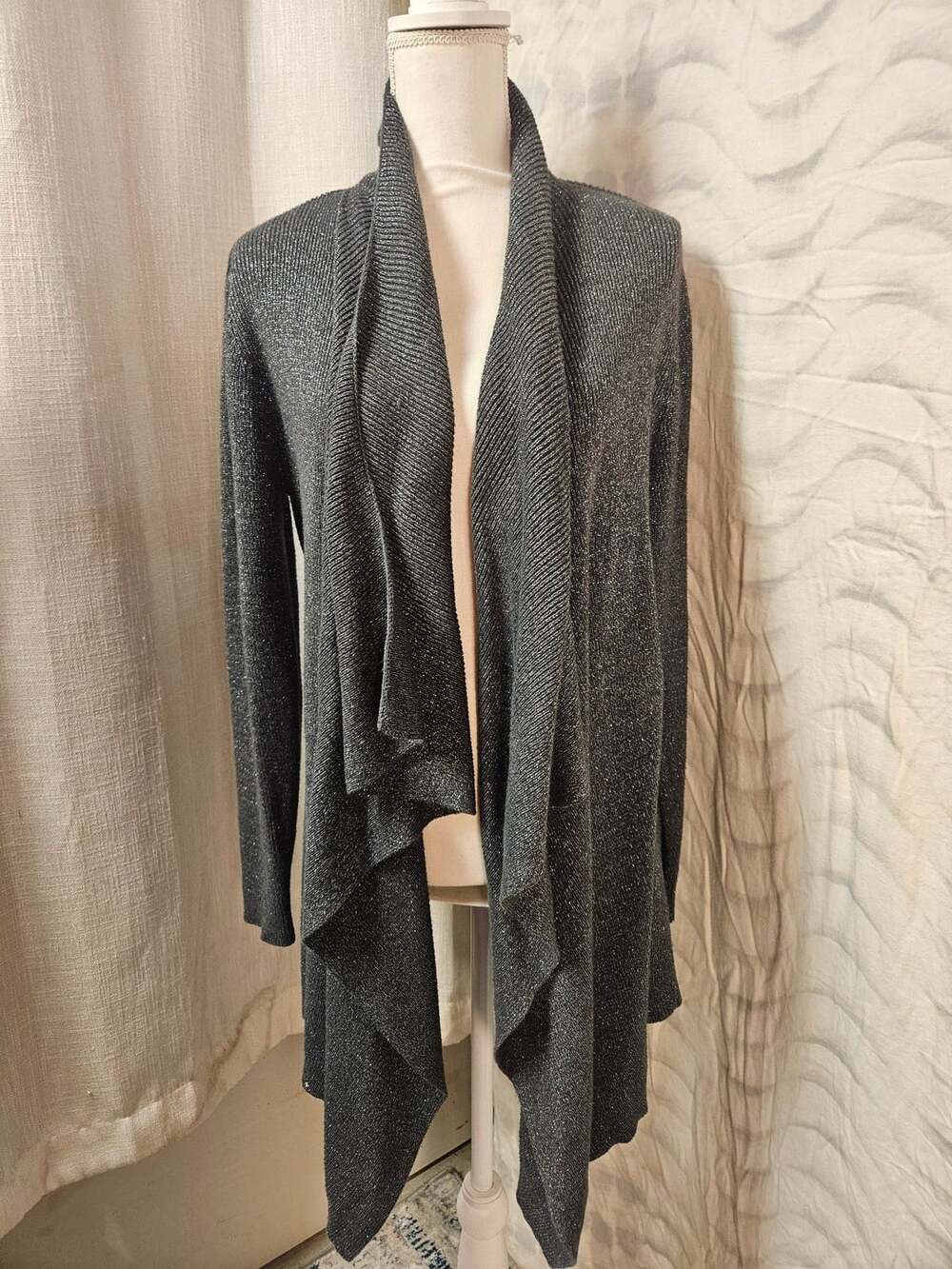Torrid Shimmer Drape Front Cardigan Size 1 Dark Gray Metallic